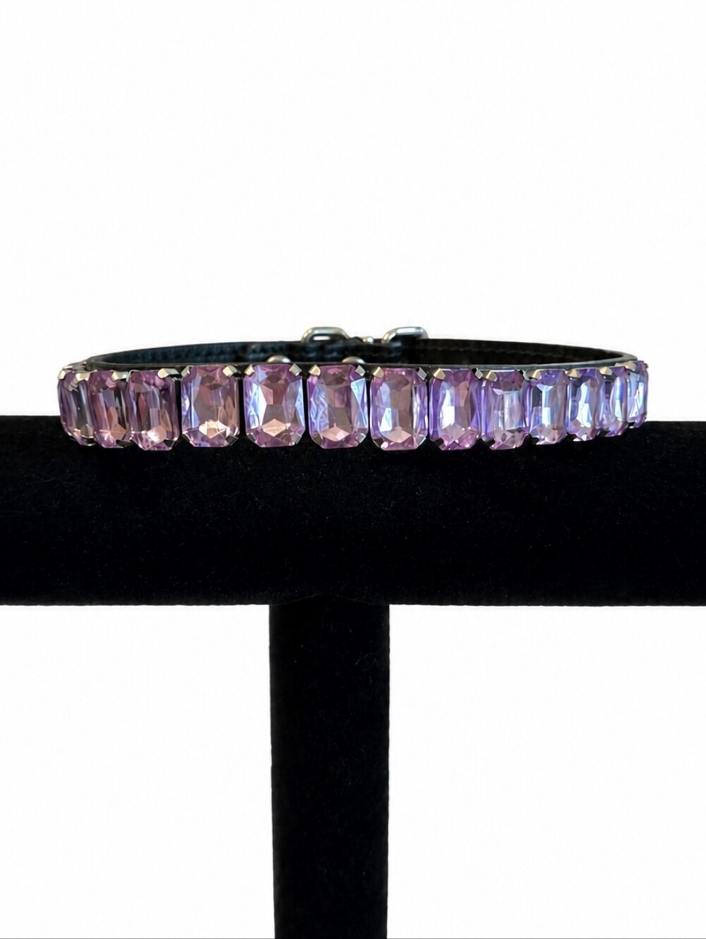 Lavender Rhinestone Leather Dog Collar - Size Small